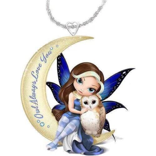 Fairy Tale Girl Necklace Elegant and Beautiful Resin Blue Spirit Owl Necklace Cute Accessories