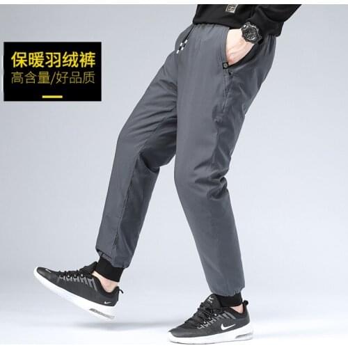 Male Outside Winter Wear Down Pants With Velvet Thickening Duck Sweat Pants Outdoor Sports Warm Snowboarding Pants