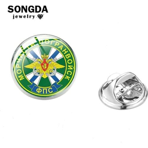 SONGDA Pogranotryada Army Brooch Pin Glass Dome Stainless Steel Badges Fashion Mans Brooches Gift Clothes Accessories Jewelry