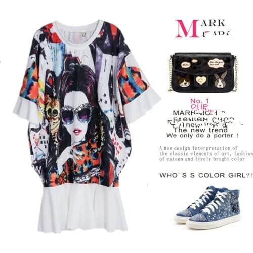 Loose Designer Summer Dresses Women Novelty Ladies Animal Printing Sequins Sun Glasses Casual Ruffles Mermaid Dresses NS688