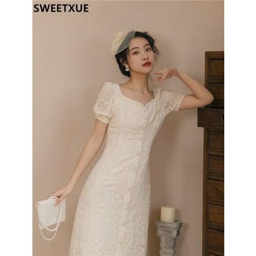 SWEETXUE 2021 Women Summer Vintage Elegant Fashion Gesigner Embroidery Chiffon Sweet Party Chic Dress Lady Vestidos Mujer