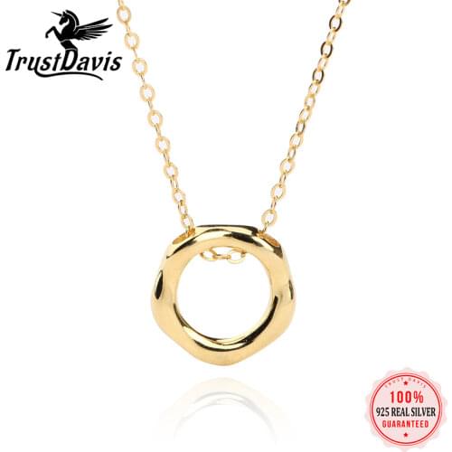 Gold Choker Necklace 100% 925 Sterling Silver Made Sutff Round Pendant Short Necklace Birthday Gift For Girl Friends DS1685