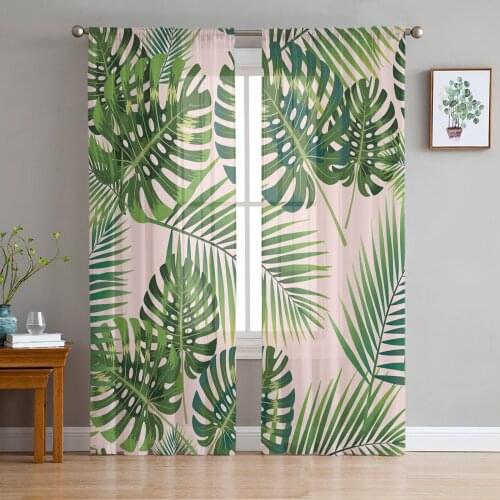 Tropical Jungle Leaves Pink Window Treatment Tulle Modern Sheer Curtains for Kitchen Living Room the Bedroom Curtains Decoration