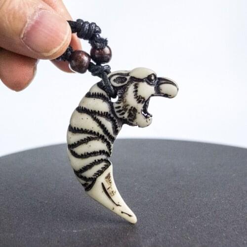 Vintage Style Lion limitation Yak Bone Material Bone Art Necklace Pendant Vintage Mens adjustable Rope Necklaces #GZ131