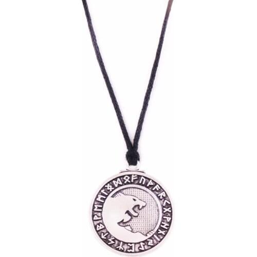 Odin Wolf Warrior Necklace Nordic Viking Yin Yang Amulet-Freki Geri Odin Wolves of the Talisman Wax Rope Necklace