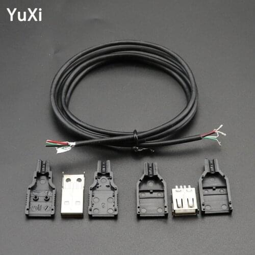 YuXi Type A Male Female USB 2.0 4 Pin Plug Socket Connector USB Type-A Data Cable DIY Kits With 1 meter cable