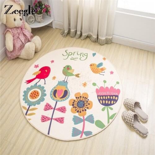 Zeegle Cartoon Printed Bath Mat Baby Room Round Carpet Outdoor Crawling Mats Anti-skid Kids Bedroom Rug Floor Carpets Yoga Mats