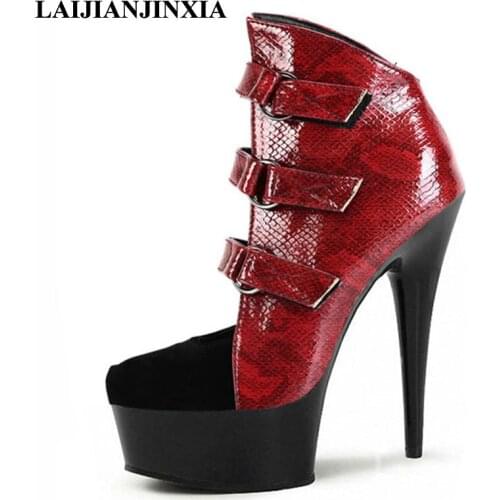 Plus:35-45 46 2016 Spring/Summer 15CM ladies Buckle Strap Work Boots thin high heels platform pumps woman shoes