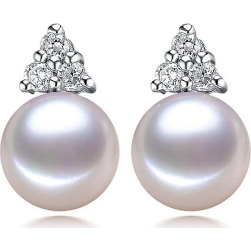 Sterling-silver-jewelry Earrings for women 8-9mm perfect natural Pearl stud earrings 925 sterling silver earrings Free shipping