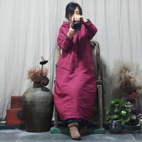 Women Winter Padded Parkas Loose Long Coat Outerwear Female Hooded Robes Ladies VIntage Overcoat Long parkas