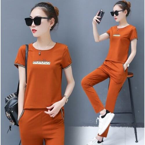 2019 Summer Sportswear suit female New fashion 2 peice set women Large size Leisure Sporting suit set trend Youth clothing 1248