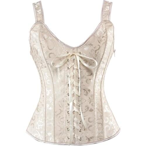 Womens Corset Bustier Gothic Jacquard Shoulder Straps Tank Overbust Renaissance Gorset Top Push Up Holiday Party Club Dance