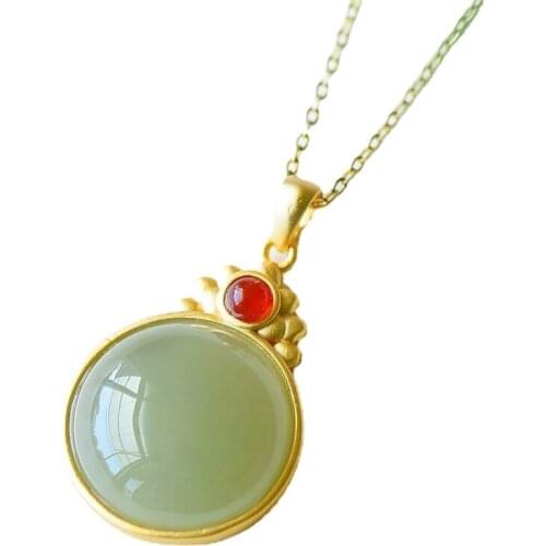 Certified Vintage Silver Jade Necklace S925 Sterling Silver Jade Jasper Necklace for Women Jewelry