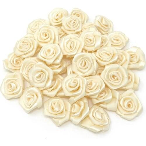 100pcs 20mm Rose Satin Ribbon Flowers Roses Craft Decorative Artifical Craft Flowers For Wedding Bouquets Decorations