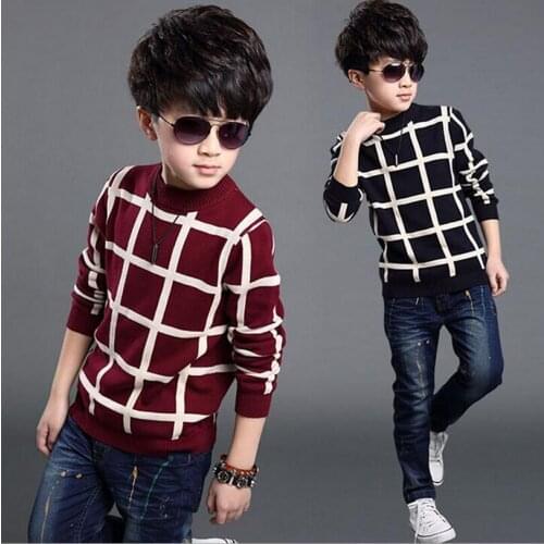 2020 Autumn Winter England Style New Kids boy Plaid Sweater Coat Children Clothing Baby jacquard Cotton Boys Pullover 4-10Y