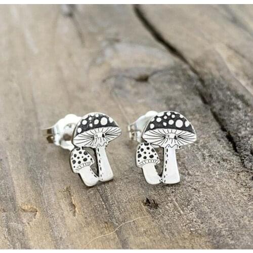 2021 Wholesale Forest Mushroom Post or Stud Earrings In Silver Tiny Minimalist Nature Bohemian Jewelry