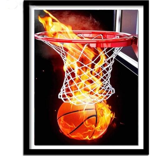 5D Diy Diamond Painting Landscape Basketball Fire Home Decor Full Square Round Diamond Embroidery Sale Sport Wall Sticker