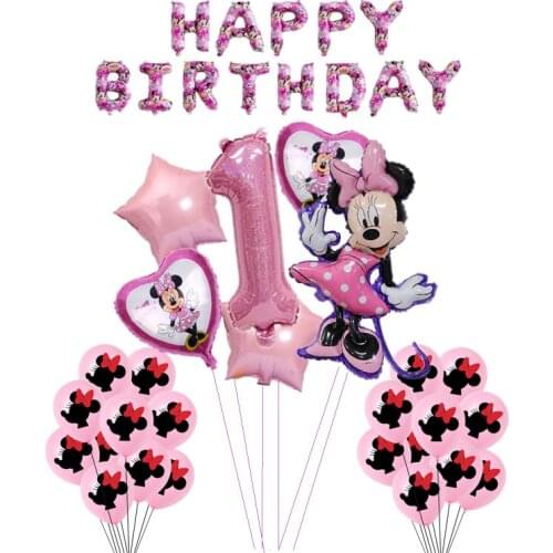 1 set Mickey Minnie Balloon birthday party decoration Baby shower aluminum film numbers Latex cartoon mickey balloon kids toys