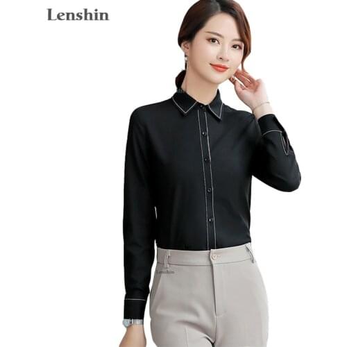 Fashion women clothes Elegant long sleeve shirt autumn black slim blouse office ladies business Loose style formal tops