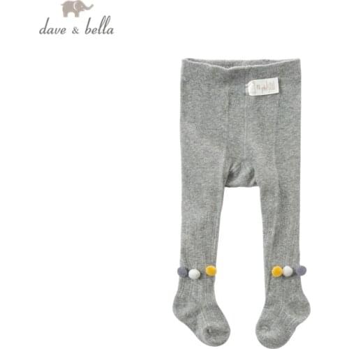 DBJ17140 dave bella spring infant baby girls lolita solid ball appliques leggings children fashion leggings