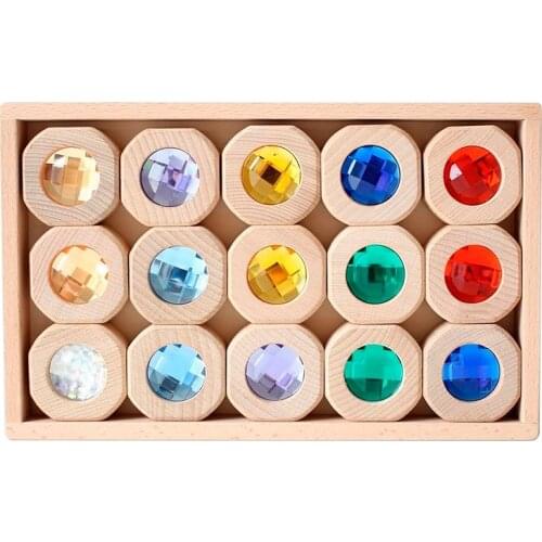 Wooden Rainbow gem blocks Kids Stacking Jenga Blocks Toys Natural Wood Blocks Educational Houten Speelgoed for Children gift