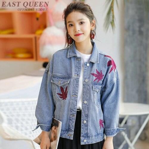 Jean jacket 2018 women embroidered denim female ladies bomber jacket with embroidery coat autumn jacket for women AA4193