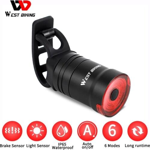 WEST BIKING Smart LED Bicycle Tail Light USB Rechargeable Auto Start/Stop Waterproof Bike Brake Sensing Safety Warning Light