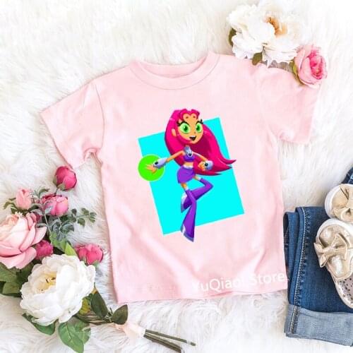 Baby Clothes Girls Pink Tshirt Funny Cartoon Teen Titans Go T-Shirt Toddler Kids T Shirts Childrens Clothing From 2 To 13 Years