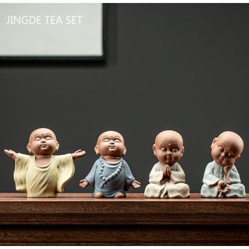 Chinese Handmade Purple Clay Tea Pet Lovely Buddha Monk Figurine Ornament Tea Table Decoration Accessories Desktop Crafts