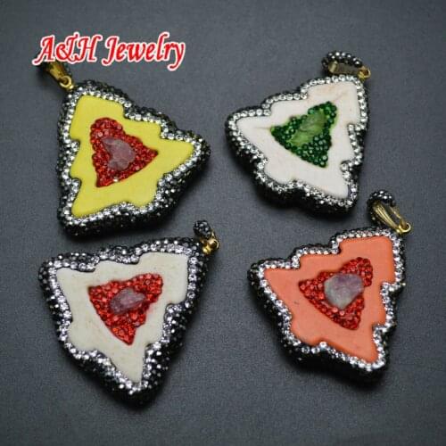 Colorful Howlite Howlite Christmas Tree Shape Pendant Rhinestone Paved Around Fashion Women Jewelry 5pc/lot