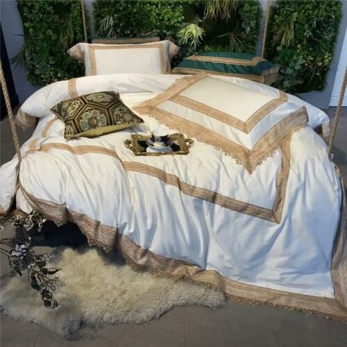 Cream White Grey Blue Luxury 120S Lace Egyptian cotton Royal Bedding set Queen King Duvet cover Bed sheet set Pillowcase