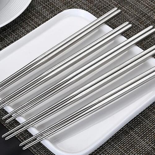 Stainless Steel Square Chopsticks Silvery Hollow Non-Slip Reusable Metal Chinese Sushi Tableware For Kitchen