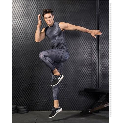 Mens 3d Three-Dimensional Printing Fitness Apparel Running Sports Vest Tight Elastic Waistcoat Quick-Drying Clothes Activewear