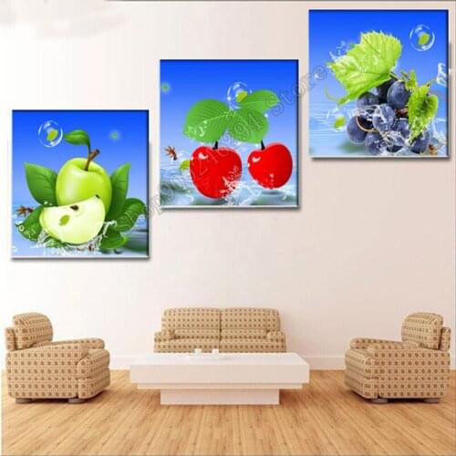 3 pcsset diy full square round drill diamond painting fresh fruit mosaic painting kits diamond embroidery apple grape iconFF3930