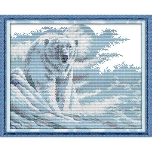 Polar bear cross stitch kit 14ct 11ct pre stamped canvas cross stitching animal lover embroidery DIY handmade needlework