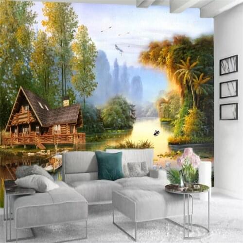 3d Modern Mural Wallcovering Chalet in the Lake with Beautiful Scenery Interior Home Decor Painting Waterproof Wallpapers