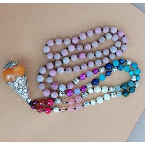 8mm Rhodochrosite Nepalese Pendant 108 Beads Tassel Knotted Necklace Chic Wristband Bracelet Colorful Spirituality Bless Healing