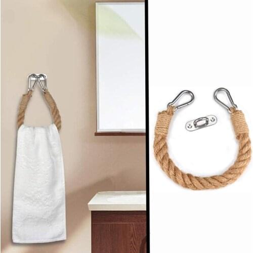 2021 New Handmade Hemp Rope Towel Toilet Paper Roll Holder Jute Rustic Wall Mounted Iron Stainless Steel Rope Bathroom Tools