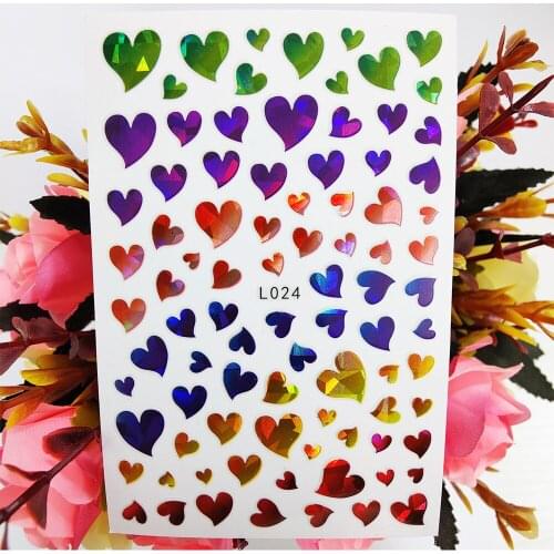 New Colorful Art Love Heart 3D Nail Sticker Decals Foil for Nails Decorations Self Adhesive Manicure Accessories Tips