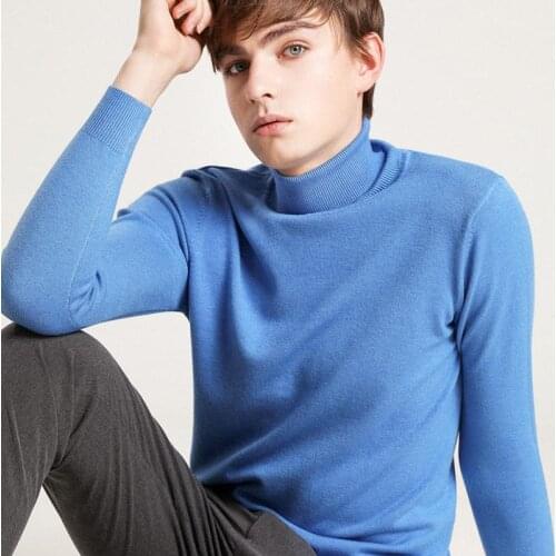 2020 Autumn And Winter New Cashmere Wool Pullover Mens Winter Thick Turtleneck Sweater Young Mens Solid Color Large Size