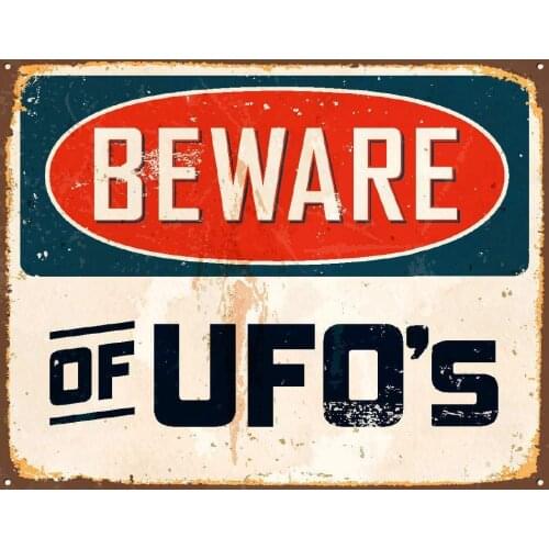 Beware of UFO`s Vintage Style Metal Sign Iron Painting for Indoor & Outdoor Home Bar Coffee Kitchen Wall Decor 8 X 12 Inch