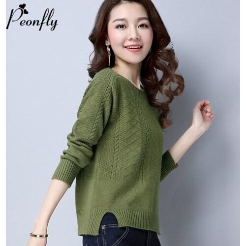 PEONFLY Fashion Pullover Knitted Sweater Women New 2020 Spring Solid Jumper Casual O Neck Soft Tops Knitwear Pull Femme Sweater