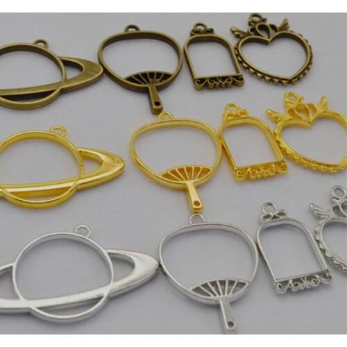 3pcs/lot planet fan wings love bird cageMetal Frame Open Bezel Setting Blank Pendant for UV Resin Jewelry Making