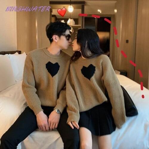 Couple Sweater Autumn Winter Korean O-neck Love Sweater Women 2020 Explosive Loose Outer Wear Knitted Mens Pullover Tops