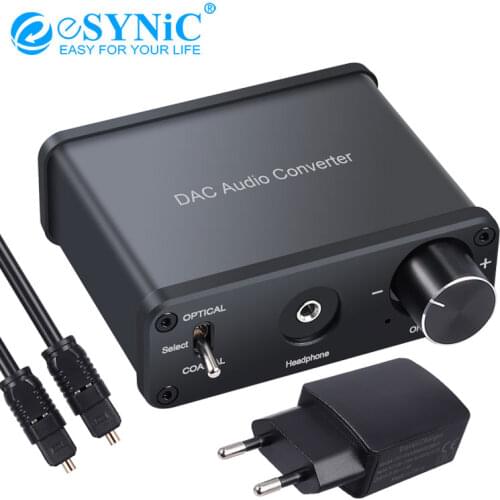 ESYNiC 192kHz DAC Converter With HiFi Headphone Amplifier Coaxial Toslink to L/R RCA 3.5mm Digital to Analog Aduio Adapter