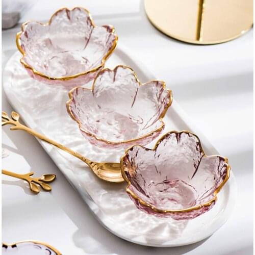 Japan Style Cherry Blossoms Seasoning 3pcs Tableware Gold Outline Glass Sauce Bowl Plate Mini Vinegar Dish Kitchen tools