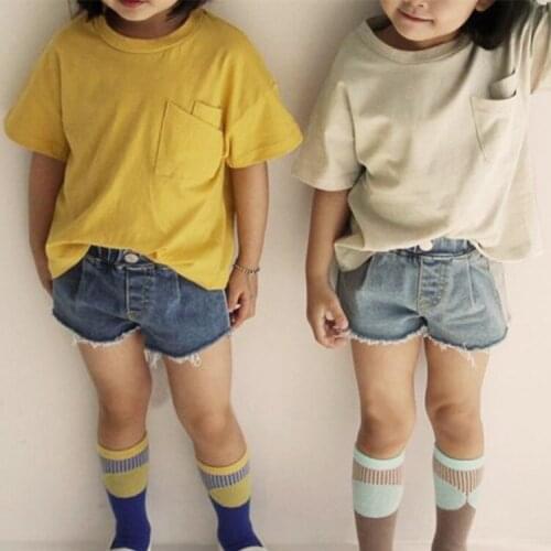 Simple personality irregular pocket boys and girls cotton short-sleeved T-shirt 22D1345