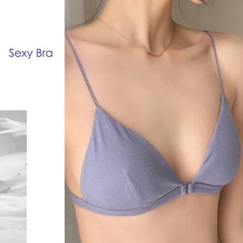 Sexy French Cotton Bra Wireless Thin Triangle Cup Brassiere Front Closure Backless Summer V Underwear Women Bralettle Lingerie