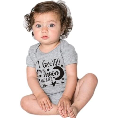 Cute I Love You To The Moon and Back Baby Bodysuit Summer Short Sleeve Cotton Newborn Jumpsuit 0-24M Baby Clothes
