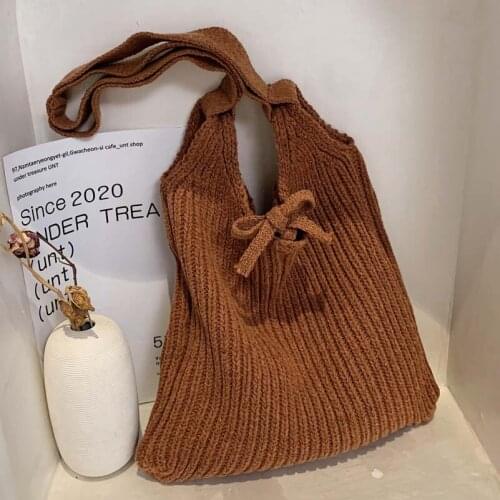 Woolen Knitted Braid Women Handbag Crochet Korean Fashion Chic Knitting Shoulder Bags Tote Bags For Women 2021 Summer Beach Bag